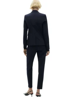 Chino marine uni straight avec pli marqué et fermeture zippée