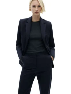 Chino marine uni straight avec pli marqué et fermeture zippée