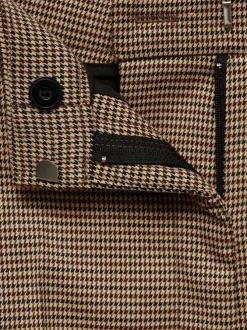 Chino marron motif pied de poule avec coupe droite, 4 poches et 4 plis centraux