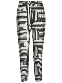 Chino noir à imprimé géométrique, coupe slim avec lien de serrage à la taille