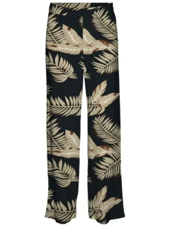 Chino noir à imprimé végétal léger et fluide avec une coupe bootcut
