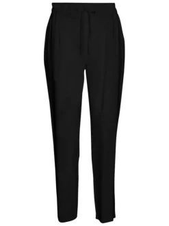 Chino noir uni avec une coupe slim, léger et fluide avec lien à la taille