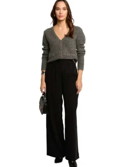 Chino noir uni à coupe bootcut et taille élastiquée et poches à l'italienne