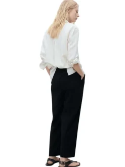 Chino noir uni à coupe droite et à taille élastiquée avec un lien