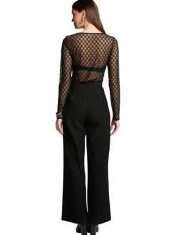 Chino noir uni en tweed à coupe bootcut, taille haute avec 1 bouton doré