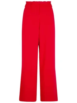 Chino rouge uni bootcut avec taille élastiquée à fronces et poches