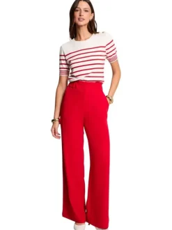 Chino rouge uni bootcut avec taille élastiquée à fronces et poches