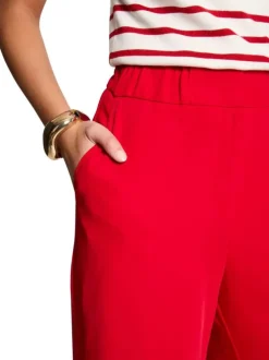 Chino rouge uni bootcut avec taille élastiquée à fronces et poches