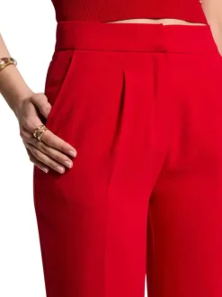 Chino rouge uni à coupe droite fluide et à taille haute avec des poches