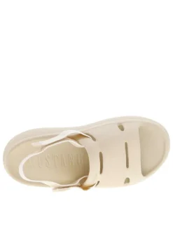 Claquettes beige moulées à semelle plateforme basse et bande élastiquée