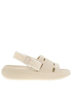 Claquettes beige moulées à semelle plateforme basse et bande élastiquée