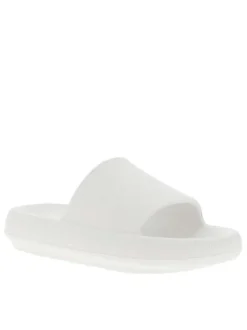 Claquettes blanches avec logo sur l'intérieur du talon et une matière texturée