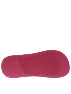 Claquettes blanches et framboise en similicuir avec logo sur le cou-de-pied