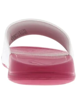 Claquettes blanches et framboise en similicuir avec logo sur le cou-de-pied