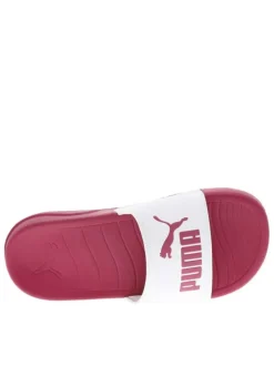 Claquettes blanches et framboise en similicuir avec logo sur le cou-de-pied