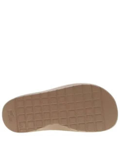 Claquettes brunes à semelle plate avec logo de la marque floqué