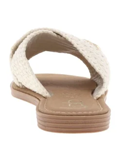 Claquettes écrues en tressage avec le logo doré et à semelle plate