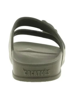 Claquettes kaki à semelle plate avec jeu de double bride moulée