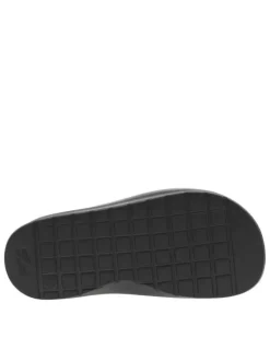 Claquettes noires avec logo de la marque embossé sur la bride