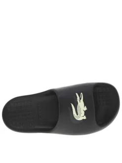 Claquettes noires avec logo de la marque embossé sur la bride