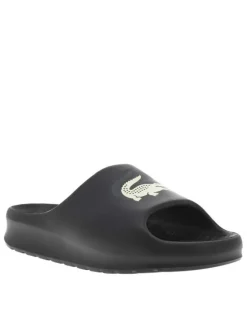 Claquettes noires avec logo de la marque embossé sur la bride