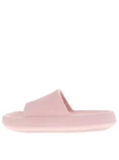 Claquettes rose avec logo sur l'intérieur du talon et matière texturée