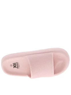 Claquettes rose avec logo sur l'intérieur du talon et matière texturée