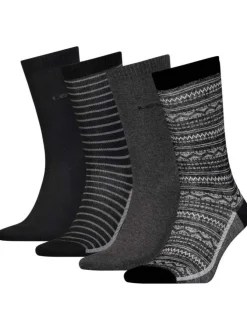Coffret 4 paires de chaussettes hautes en coton stretch gris et rayées