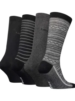 Coffret 4 paires de chaussettes hautes en coton stretch gris et rayées