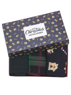 Coffret de Noël de chaussettes hautes en coton mélangé bleues nuit imprimées
