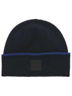 Coffret bonnet et écharpe en laine mélangée bleus marine unis