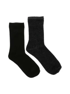 Coffret boule de noël avec 2 paires de chaussettes noires à lurex argenté