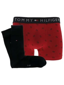 Coffret boxer all-over rouge et chaussettes marine avec logo en coton