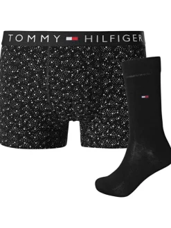 Coffret boxer classique et chaussettes en coton en transition noir imprimé pois
