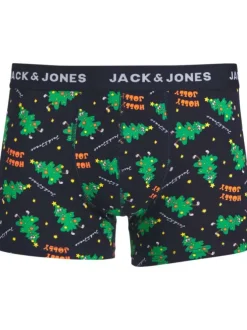 Coffret de Noël chaussettes et boxer en coton bleus nuit à motifs de Noël
