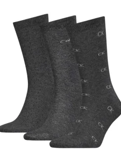Coffret de 3 paires de chaussettes hautes anthracite unies avec une coupe haute imprimé all over