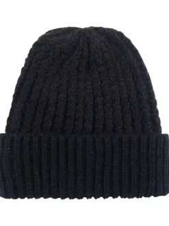 Coffret noir bonnet et écharpe en maille torsadée