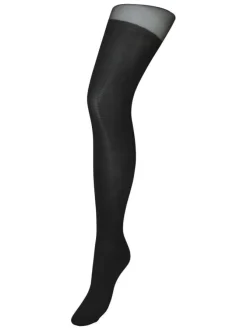 Collants noirs unis avec une découpe effets bas et ceinture tricotée