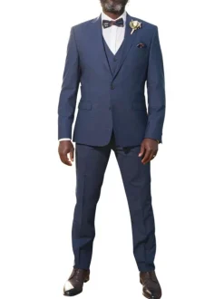 Costume marine uni en laine mélangée avec une veste et un pantalon