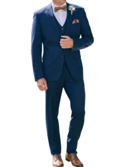 Costume marine uni en laine mélangée avec un pantalon à coupe ajustée
