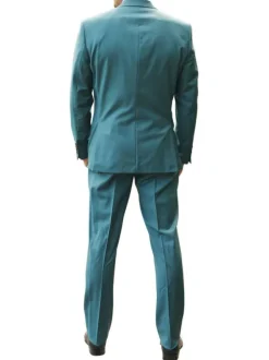 Costume vert uni en laine avec une veste et un pantalon à coupe ajustée