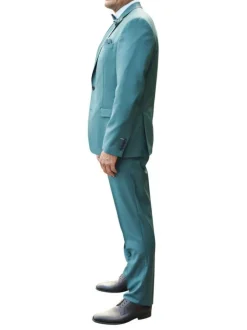 Costume vert uni en laine avec une veste et un pantalon à coupe ajustée
