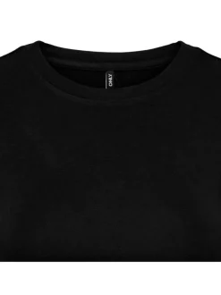 Crop top noir uni à col rond, manches courtes et cordon noir à nouer