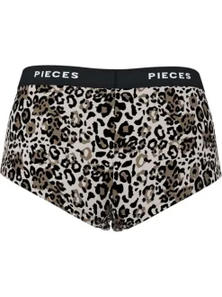 Culotte beige en coton à motif léopard imprimé avec des logos blancs