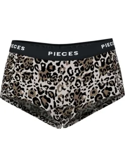 Culotte beige en coton à motif léopard imprimé avec des logos blancs