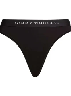 Culotte bikini noire unie avec surpiqûres noire et taille élastiquée