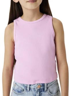 Débardeur en coton biologique rose en maille côtelée à coupe slim et à col rond