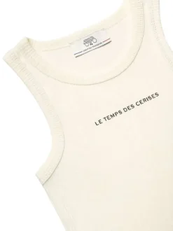Débardeur en coton blanc côtelé avec une coupe droite et un col rond