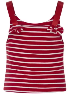 Débardeur en coton mélangé rouge rayé avec une coupe droite et un col rond