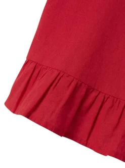 Débardeur en coton mélangé rouge uni à volants sur le bas avec un col carré